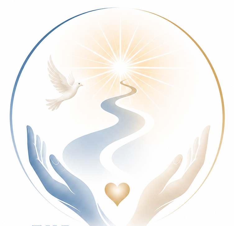 The Graceful Path — dove above a winding path held in open hands